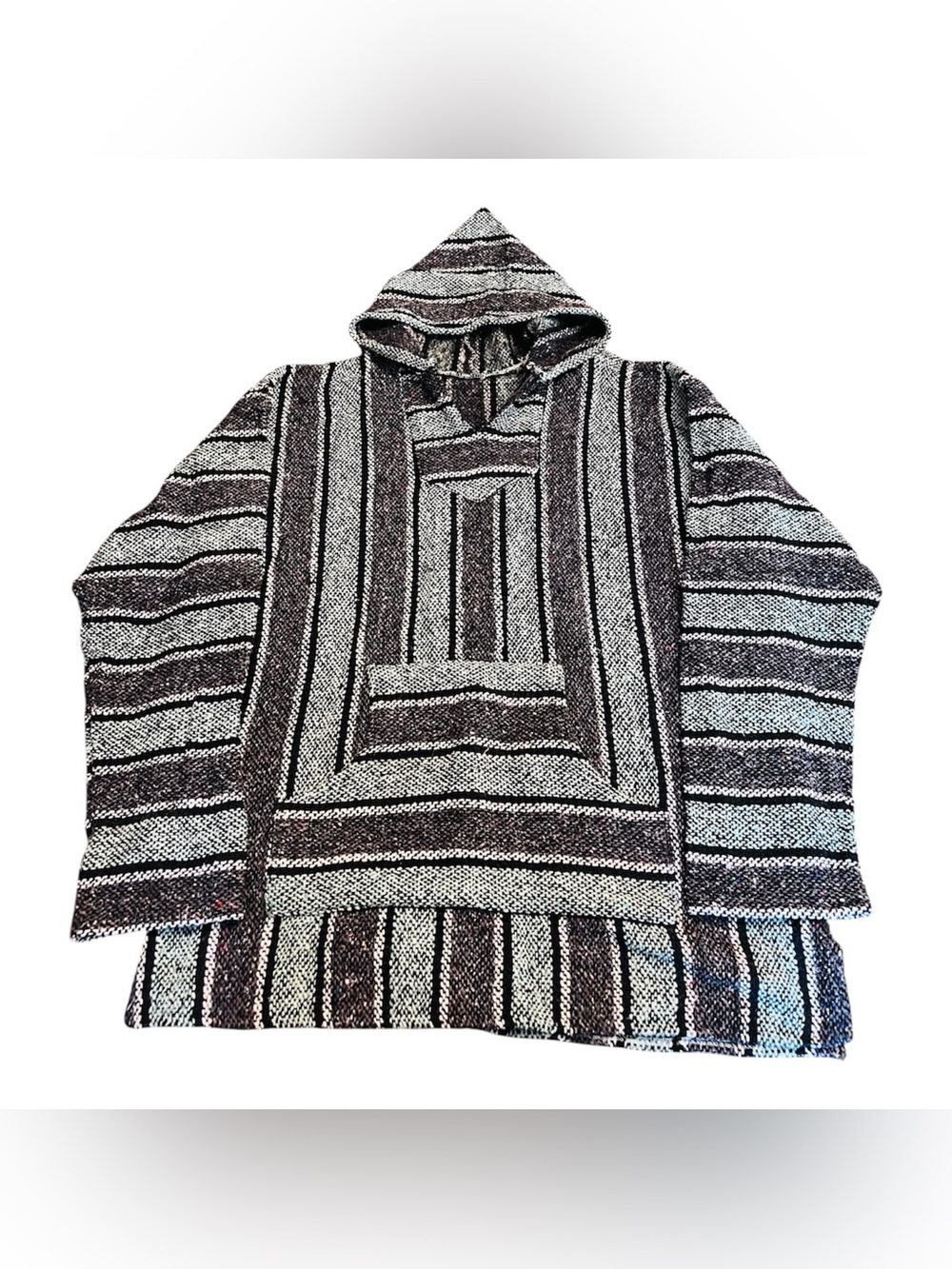Hoodie Mexican Textiles Sandy Black Gray Blue Hooded Pullover Size XL
